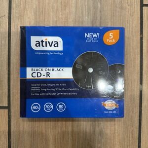 5PK Ativa Black On Black CD-R 40x 700MB 80Min 632-220